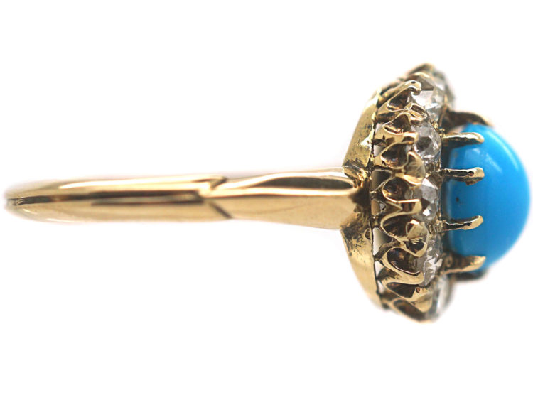 Edwardian 18ct Gold Turquoise & Diamond Cluster Ring