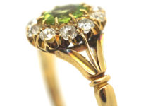 Edwardian 18ct Gold, Peridot & Diamond Oval Cluster Ring