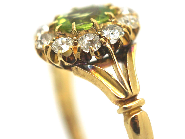 Edwardian 18ct Gold, Peridot & Diamond Oval Cluster Ring