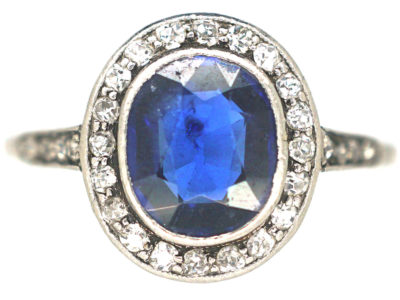 Art Deco Platinum, Burma Sapphire & Diamond Cluster Ring