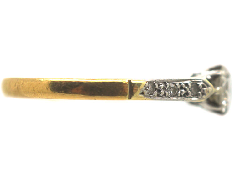 22ct Gold & Platinum Diamond Solitaire Ring with Diamond Set Shoulders
