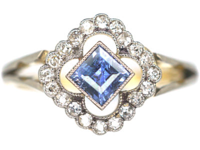 Art Deco 18ct Gold & Platinum, Sapphire & Diamond Cluster Ring