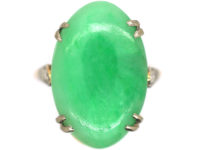 Art Deco 18ct Gold & Platinum Jade Ring with Diamond Set Shoulders