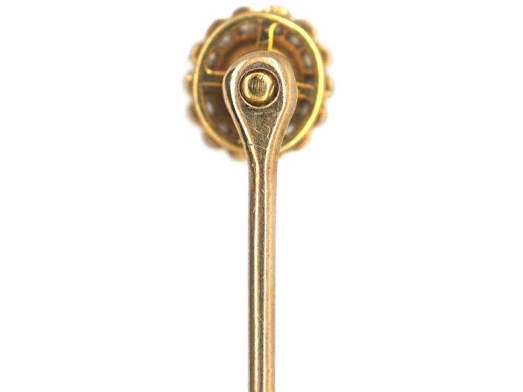 Edwardian 18ct Gold, Diamond & Natural Pearl Cluster Tie Pin