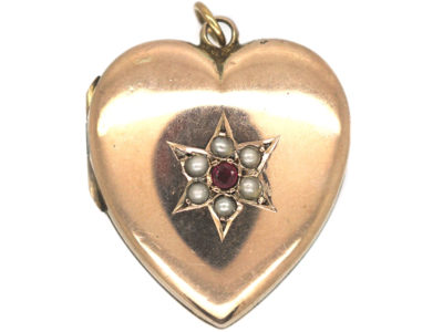 Edwardian 9ct Back & Front Heart Shaped Locket with Star Motif