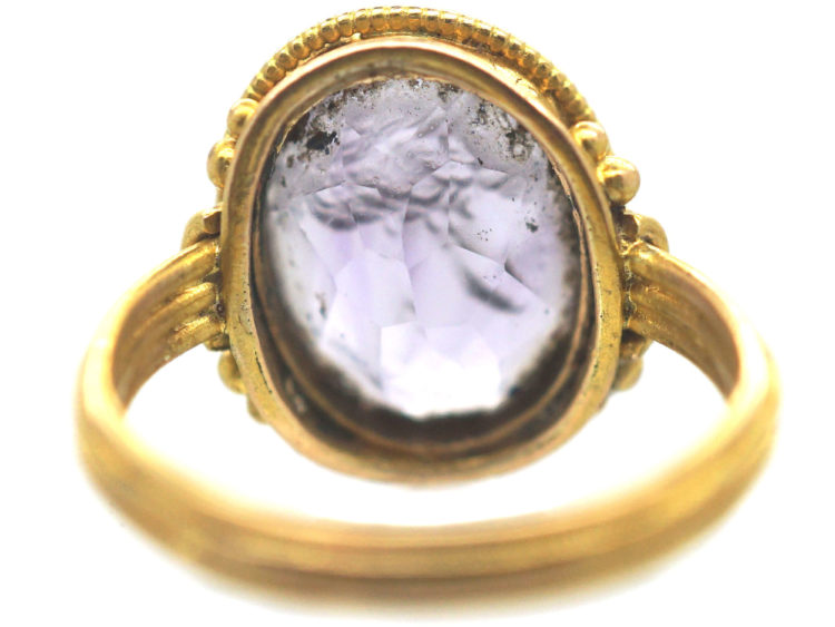 Victorian 18ct Gold & Amethyst Intaglio Ring of a Grecian Lady's Head