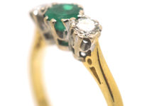 18ct Gold, Emerald and Diamond Three Stone Ring by Cropp & Farr