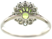 Edwardian 18ct White Gold & Platinum, Peridot & Diamond Cluster Ring