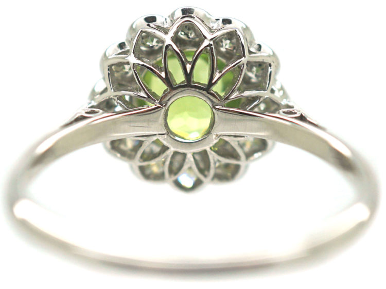 Edwardian 18ct White Gold & Platinum, Peridot & Diamond Cluster Ring
