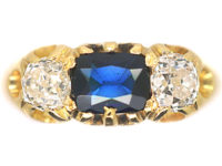 Victorian 18ct Gold Sapphire & Diamond Three Stone Ring