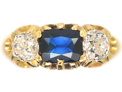 Victorian 18ct Gold Sapphire & Diamond Three Stone Ring