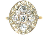 Edwardian 18ct Gold Oval Old Mine Cut & Rose Cut Diamond Cluster Ring