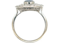 Art Deco Platinum Two Row Diamond & Sapphire Cluster Ring