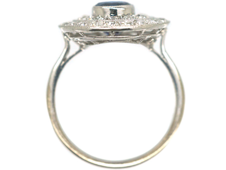 Art Deco Platinum Two Row Diamond & Sapphire Cluster Ring