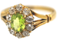 Edwardian 18ct Gold, Peridot & Diamond Oval Cluster Ring