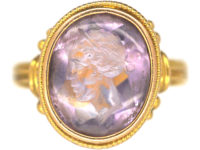 Victorian 18ct Gold & Amethyst Intaglio Ring of a Grecian Lady's Head