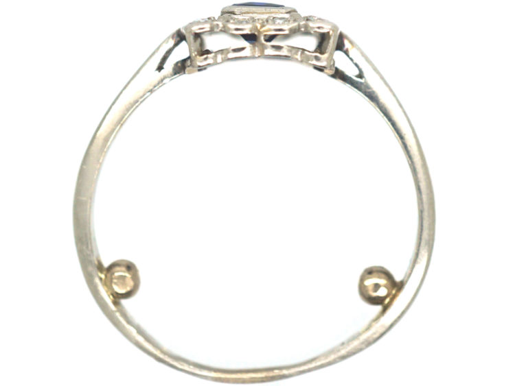 Art Deco 18ct White Gold & Platinum, Sapphire & Diamond Rectangular Shaped Ring