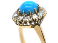 Edwardian 18ct Gold Turquoise & Diamond Cluster Ring