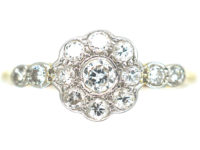Edwardian 18ct Gold & Platinum Diamond Cluster Ring with Diamond Set Shoulders