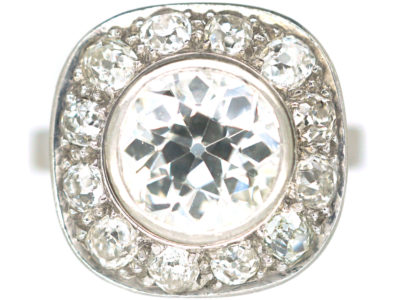 Art Deco Platinum Large Diamond Cluster Ring