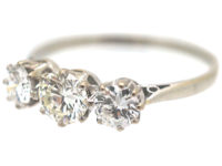 Art Deco Platinum, Three Stone Diamond Ring