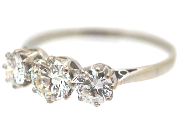 Art Deco Platinum, Three Stone Diamond Ring