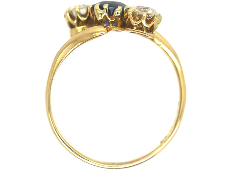 Edwardian 18ct Gold Sapphire & Diamond Crossover Ring