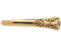 Edwardian 18ct Gold, Emerald & Diamond Three Stone Carved Half Hoop Ring