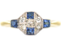 Art Deco 18ct Gold & Platinum, Sapphire & Diamond Ring