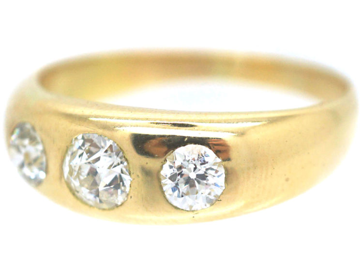 Victorian Three Stone Diamond Rub Over Set Ring