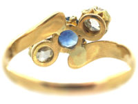 Edwardian 18ct Gold Sapphire & Diamond Crossover Ring