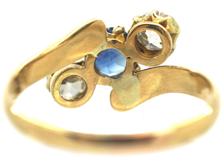 Edwardian 18ct Gold Sapphire & Diamond Crossover Ring