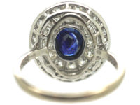 Art Deco Platinum Two Row Diamond & Sapphire Cluster Ring