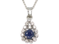 18ct White Gold, Sapphire & Diamond Pendant on 14ct White Gold Chain