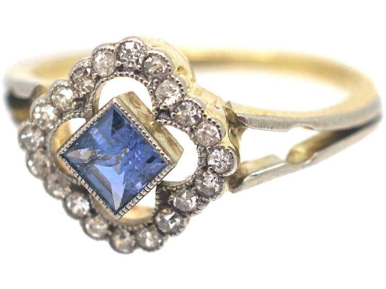 Art Deco 18ct Gold & Platinum, Sapphire & Diamond Cluster Ring