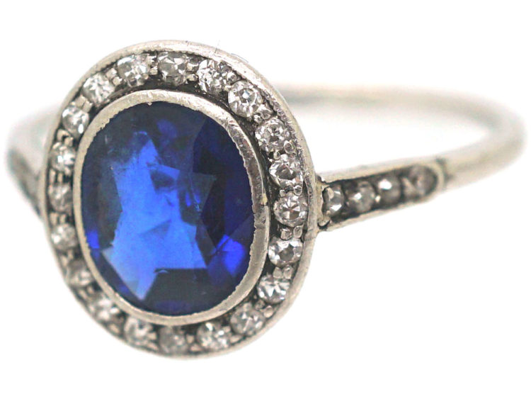 Art Deco Platinum, Burma Sapphire & Diamond Cluster Ring