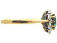 Edwardian 18ct Gold & Platinum, Green Tourmaline & Diamond Cluster Ring