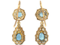 Edwardian 18ct Gold, Aquamarine & Diamond pear Shaped Drop Earrings