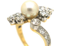 French Retro 18ct Gold & Platinum, Diamond & Pearl Ring