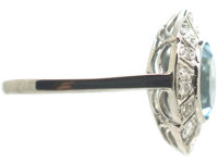 Art Deco Platinum Navette Shaped Aquamarine & Diamond Ring