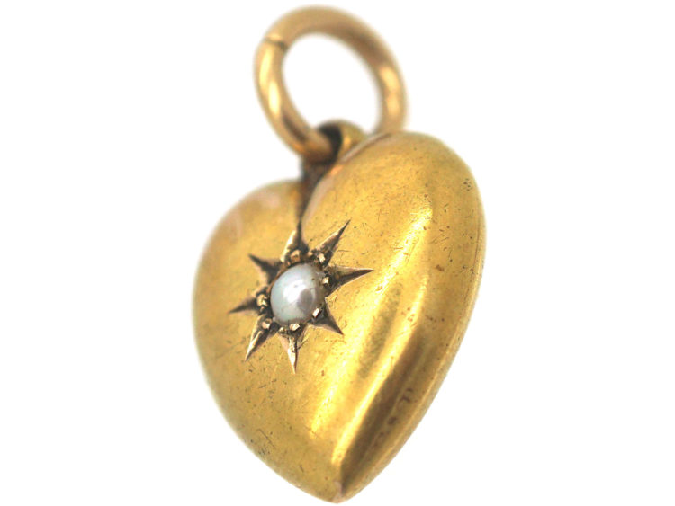 Edwardian 15ct Gold Heart Shaped Pendant set with a Natural Split Pearl