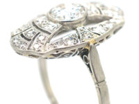 Art Deco Platinum & Diamond Oval Geometric Style Ring
