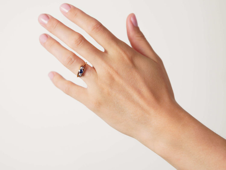 Edwardian 18ct Gold, Sapphire & Diamond Crossover Ring