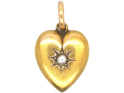 Edwardian 15ct Gold Heart Shaped Pendant set with a Natural Split Pearl