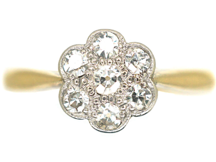 Edwardian 18ct Gold & Platinum, Diamond Daisy Cluster Ring