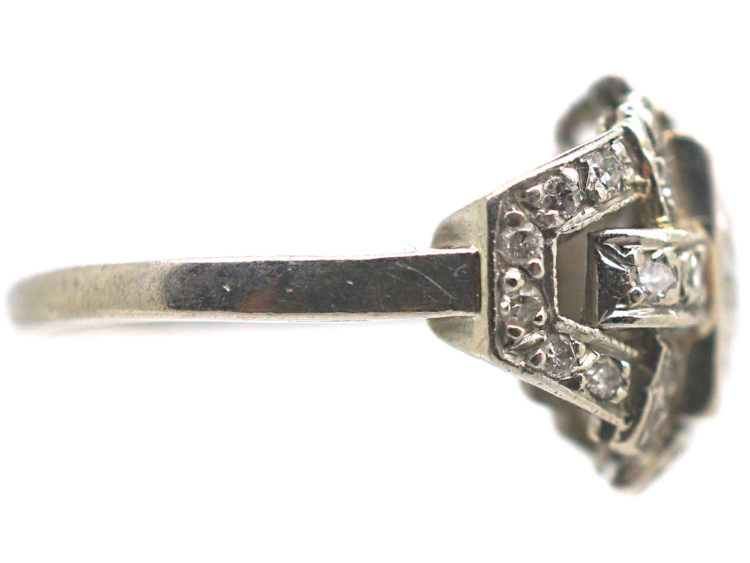 Art Deco Platinum & Diamond Geometric Ring