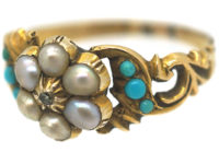 Regency 15ct Gold, Turquoise & Natural Split Pearl cluster Ring