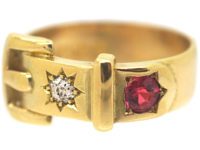 Victorian 18ct Gold Garnet & Diamond Buckle Ring