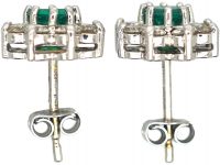 18ct White Gold Emerald & Diamond Cluster Earrings