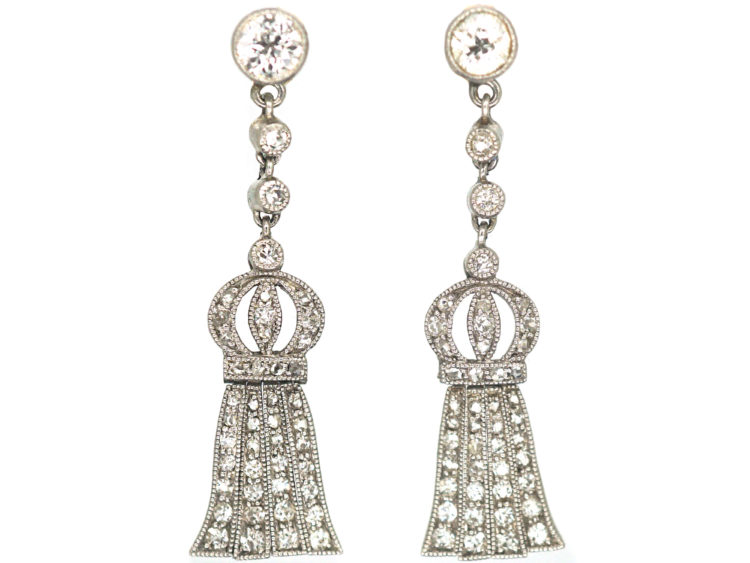 Edwardian Platinum & Diamond Tassel Earrings